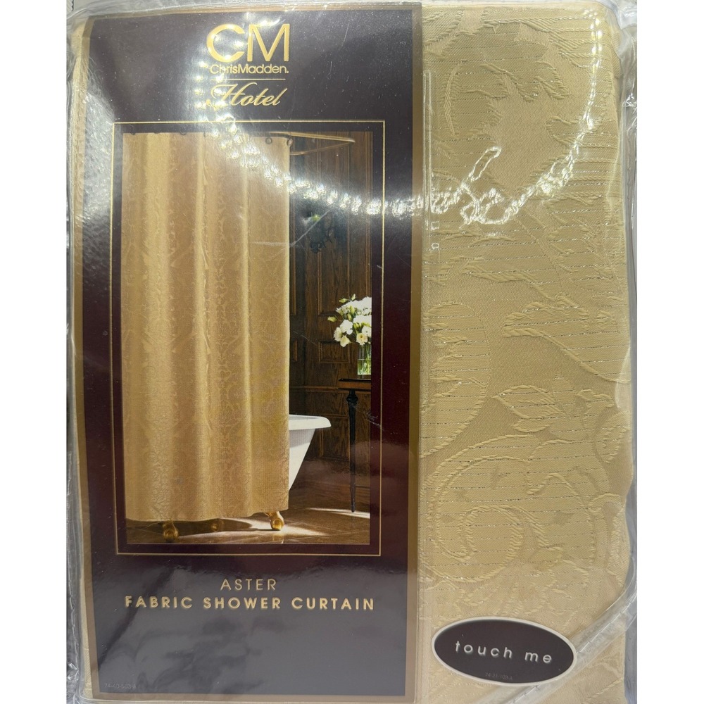Chris Madden Aster Fabric Shower Curtain Metallic 72 x 72" Linen Beige NWT